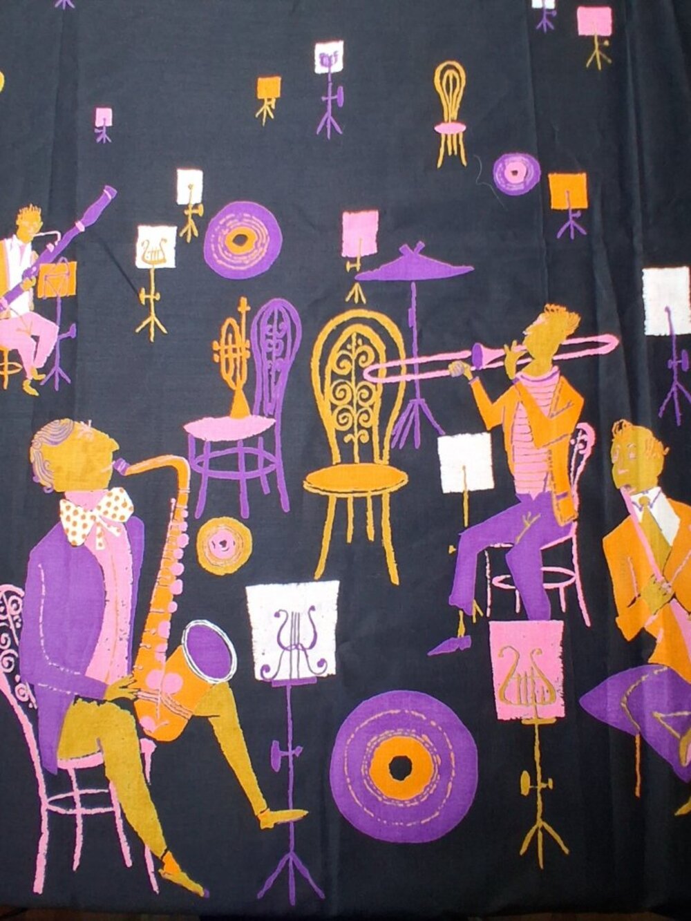 Vintage Robarre Fabrics Sewing Material Rock And Roll Jazz Band Musician 105" - Picture 11 of 16